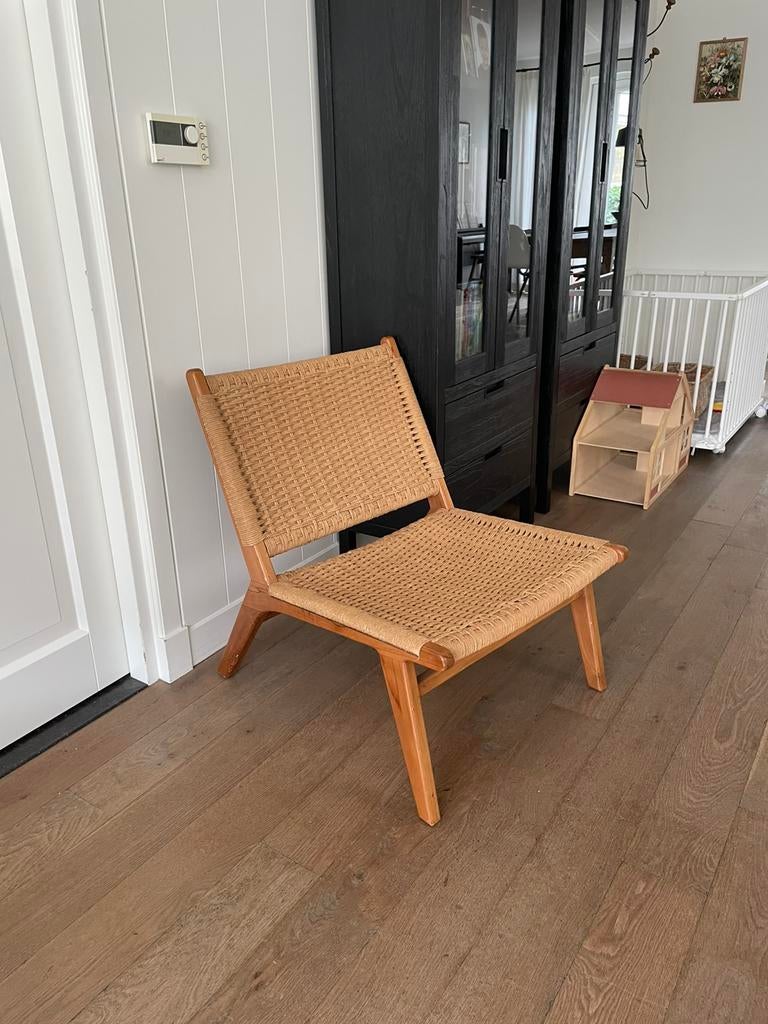2 x fauteuil loungestoel hout nordic, Huis en Inrichting, Twee, Bruin, Ophalen of Verzenden, Zo goed als nieuw