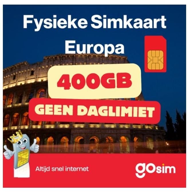 Data Simkaart Europa 350GB GoSIM - Fysieke Simkaart TEAB, Telecommunicatie, Prepaidkaarten en Simkaarten, Ophalen of Verzenden