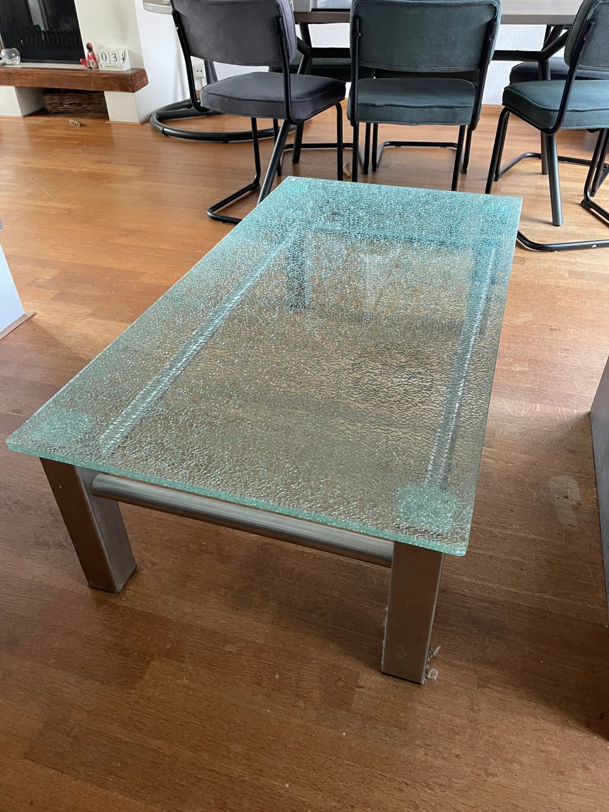 Salontafel gecruncht glazen blad, Huis en Inrichting, Tafels | Salontafels, 100 tot 150 cm, Rechthoekig, 50 tot 100 cm, Ophalen of Verzenden