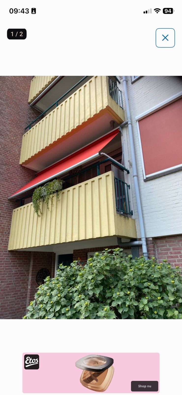 Wegens verhuizing: Zonnescherm, Tuin en Terras, Zonneschermen, Ophalen, Elektrisch, Zo goed als nieuw, Knikarmscherm