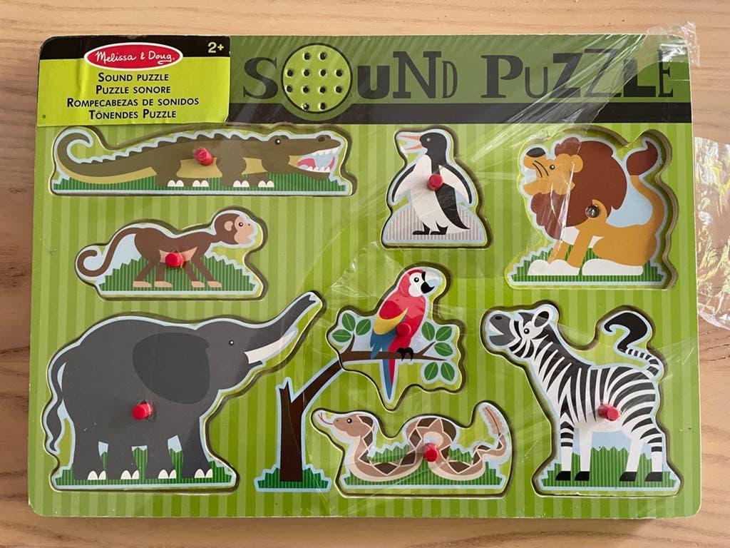 Melissa & Doug Geluiden Puzzel - Dieren, 2 tot 4 jaar, Nieuw, Ophalen of Verzenden, Van hout