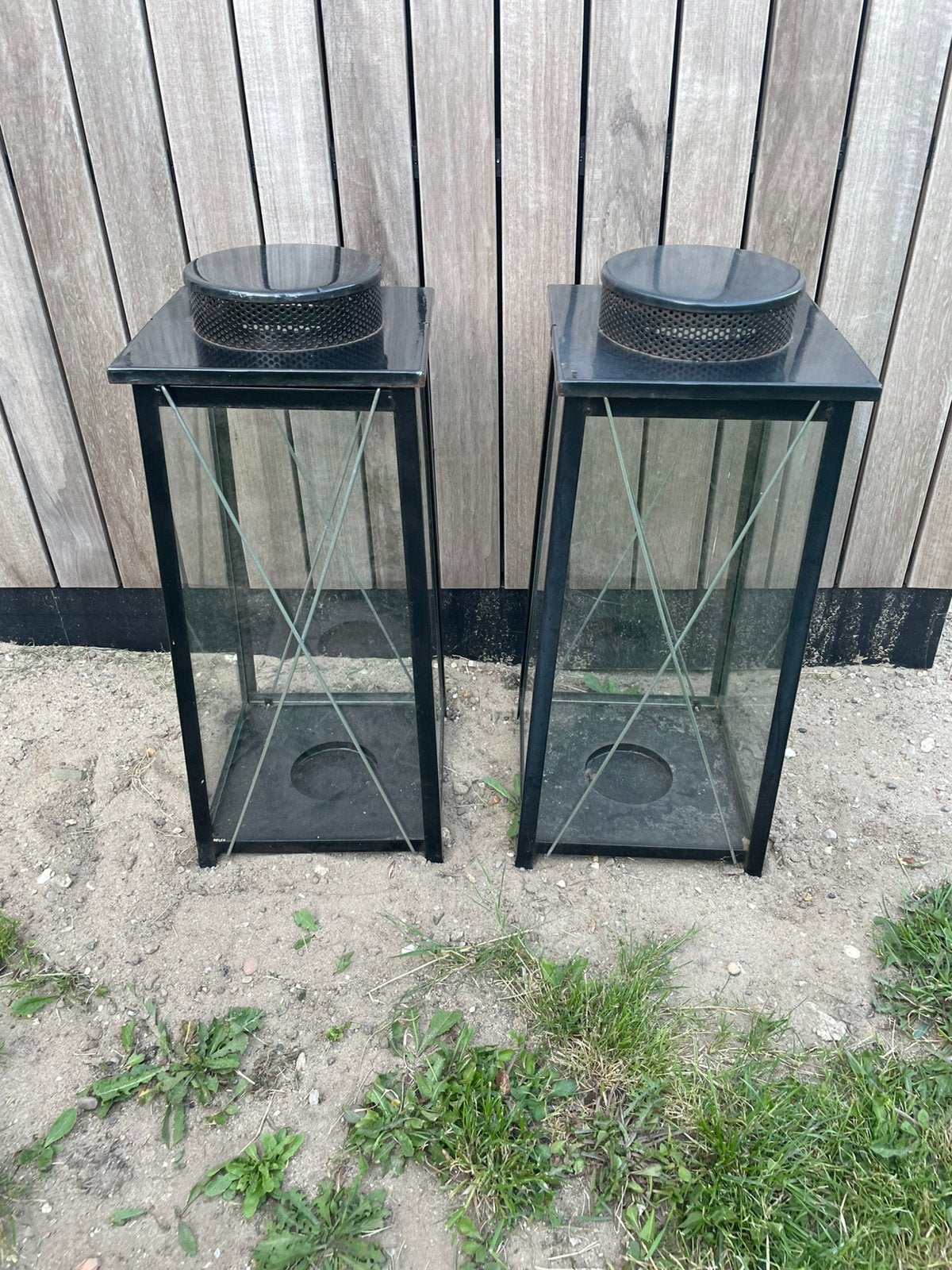 2 grote metalen lantaarns, Ophalen, Gebruikt, Zwart, 61 cm