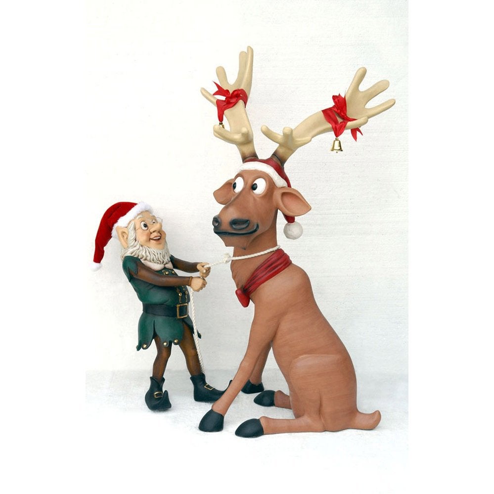 Elf pulling funny Reindeer – Elf Hoogte 149 cm