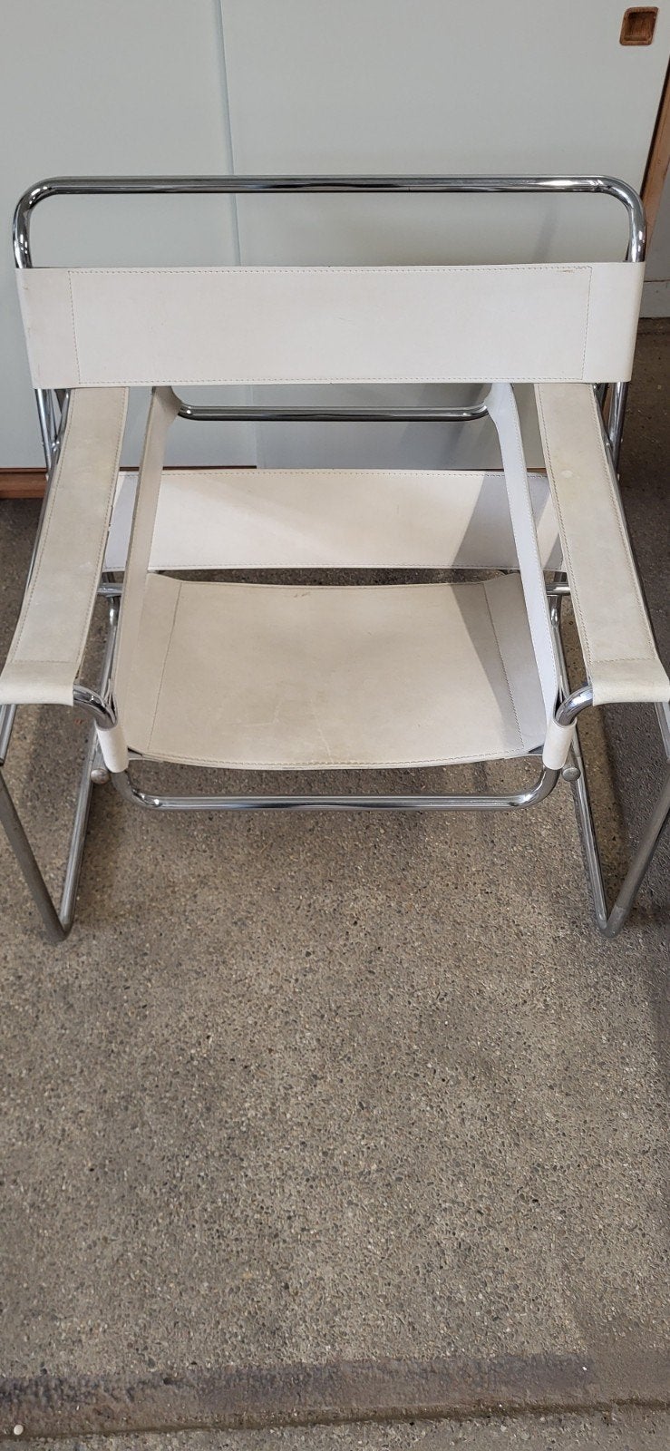 Marcel Breuer Wassily Chair - Wit leer en chroom, Huis en Inrichting, Stoelen, Gebruikt, Wit, Design, Bauhaus, Ophalen of Verzenden