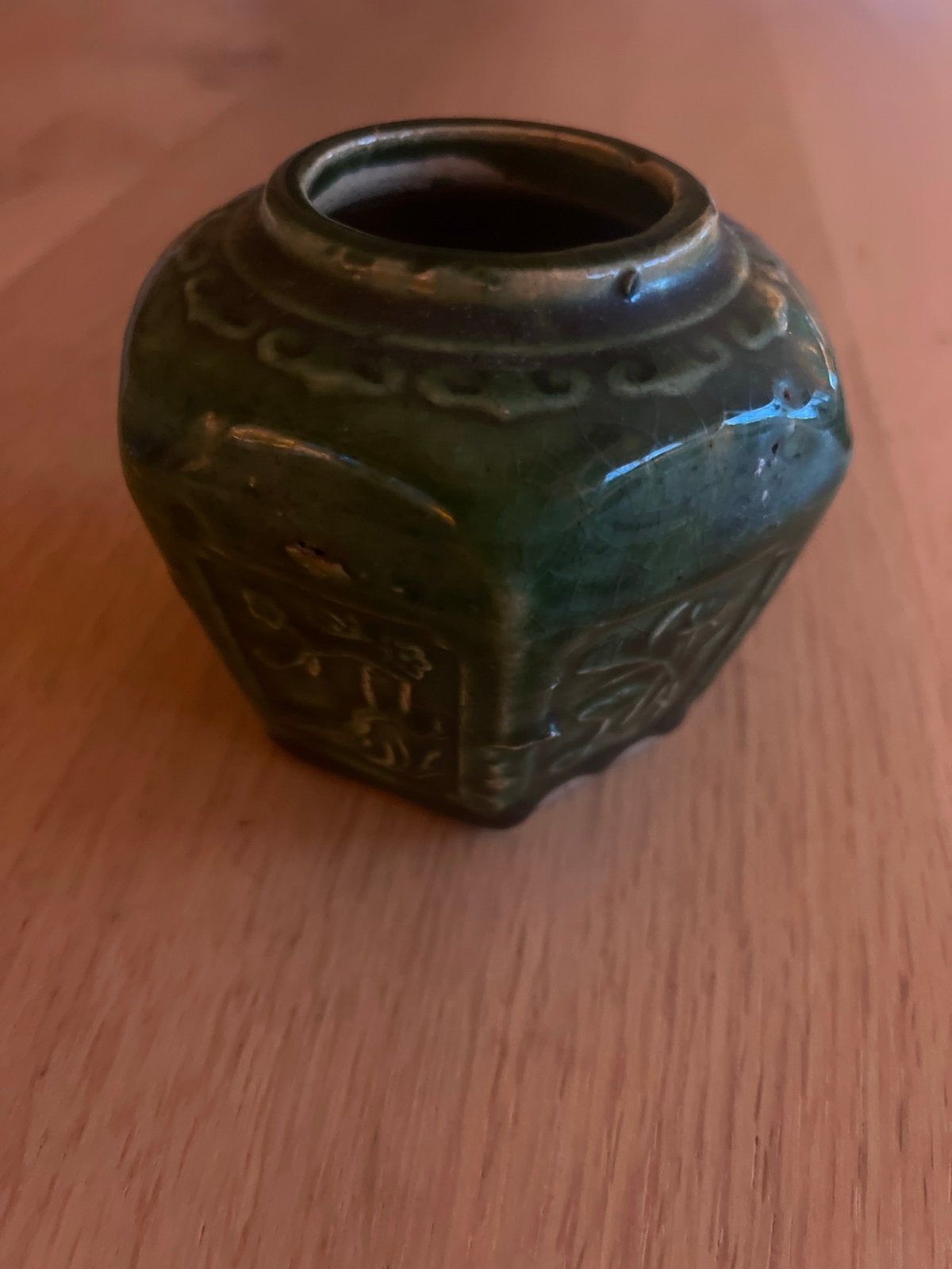 Vintage Groene Gemberpot - 9 cm hoog, 11 cm doorsnede, Ophalen of Verzenden