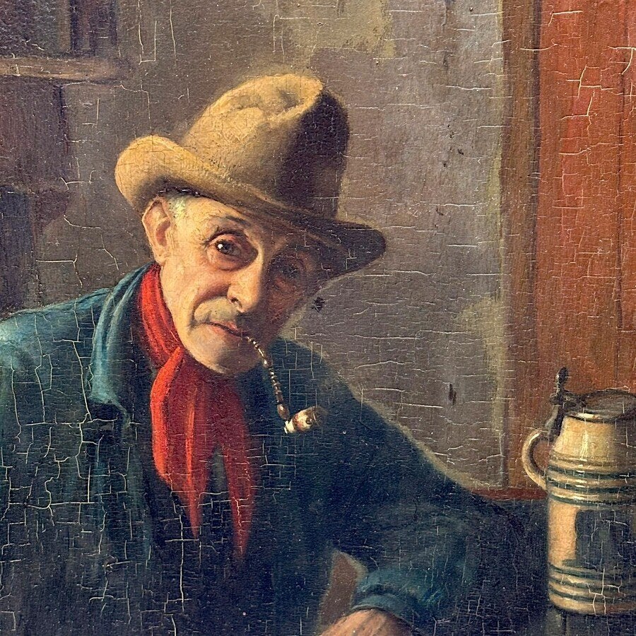 Benjamin Prins (1860-1934), pijprokende man, Antiek en Kunst, Ophalen of Verzenden