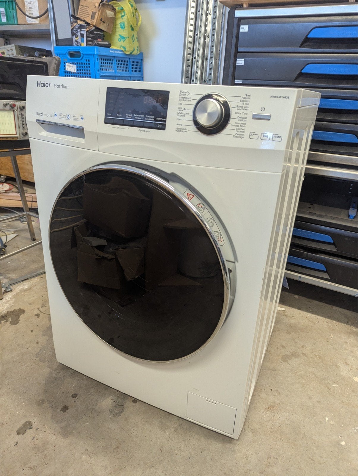 Haier Hatrium HW80-B14636 Wasmachine 8 kg - 1400 toeren, Ophalen, Gebruikt, 85 tot 90 cm, 1200 tot 1600 toeren