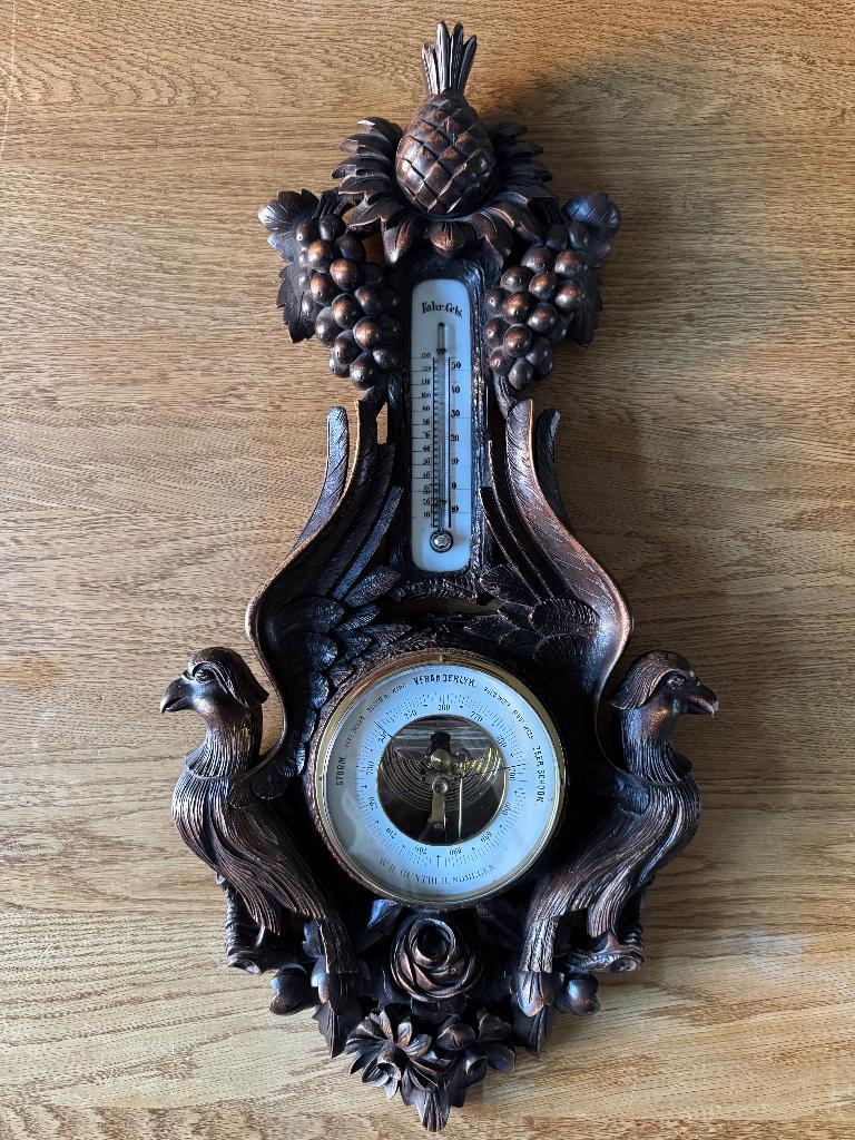 Houtsnijwerk barometer W.B. Günther Nijmegen, Ophalen of Verzenden, Gebruikt, Barometer