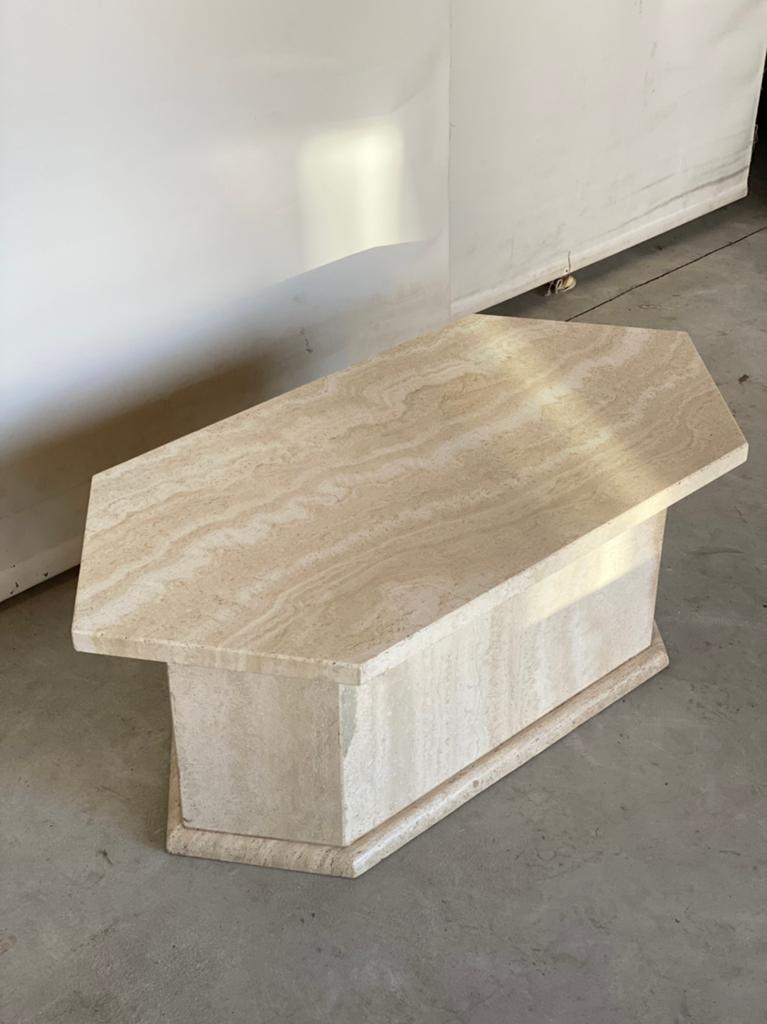 Vintage travertine coffeetable, 50 tot 100 cm, Rond, Ophalen of Verzenden, Glas