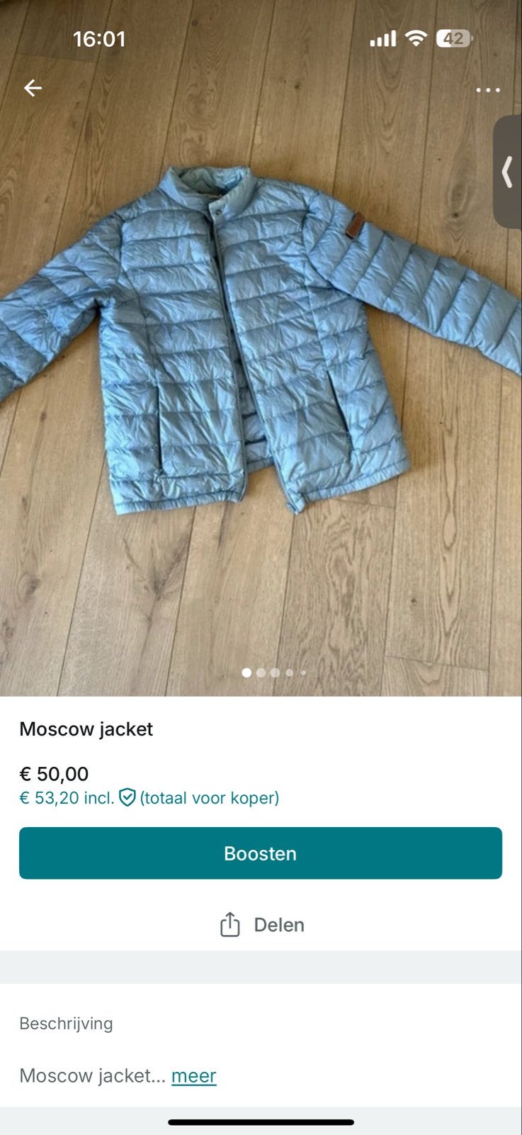 Moscow jacket lichtblauw maat L, Verzenden, Zo goed als nieuw, Maat 42/44 (L), Blauw