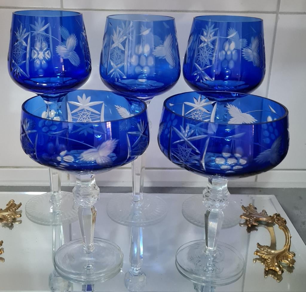Gekleurde kristallen glazen, Antiek en Kunst, Antiek | Glas en Kristal, Ophalen of Verzenden