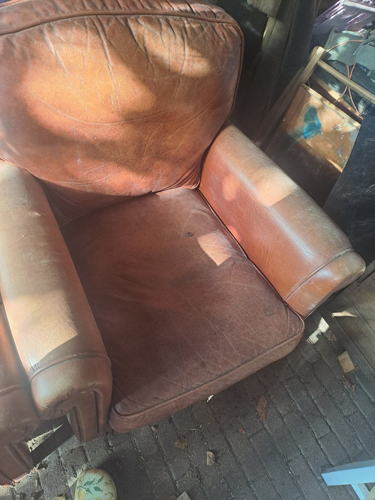 gratis 2 oude leren stoelen, Ophalen, Gebruikt, Vintage, Leer