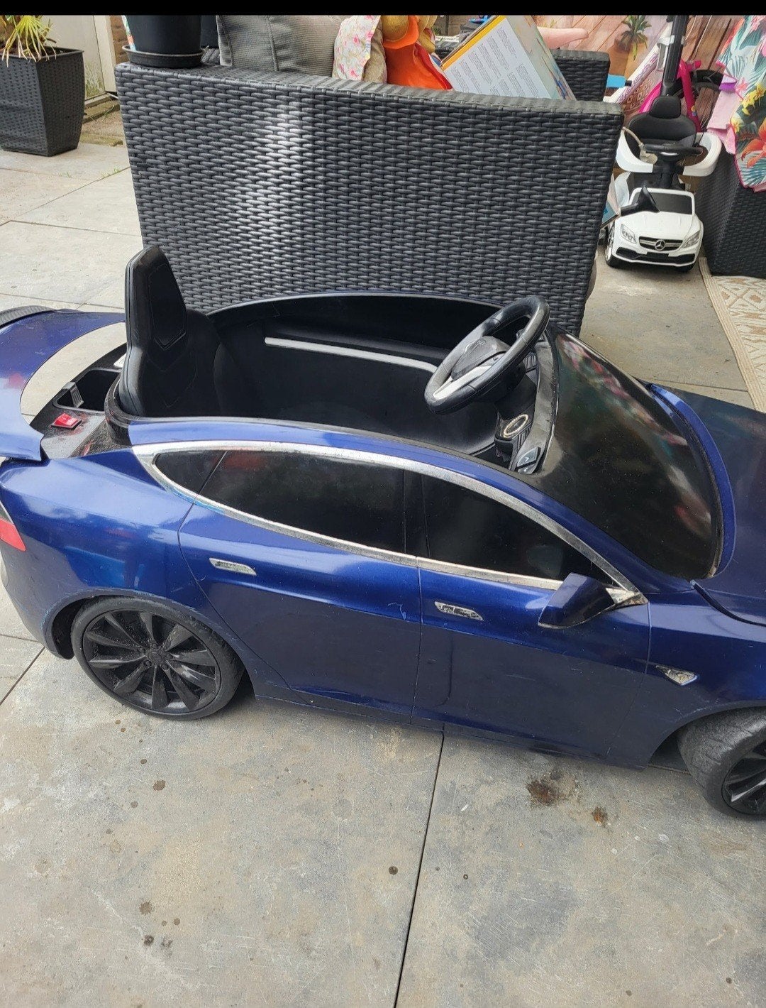 Blauwe Mini Tesla Model S elektrische kinderauto, Ophalen of Verzenden, Gebruikt
