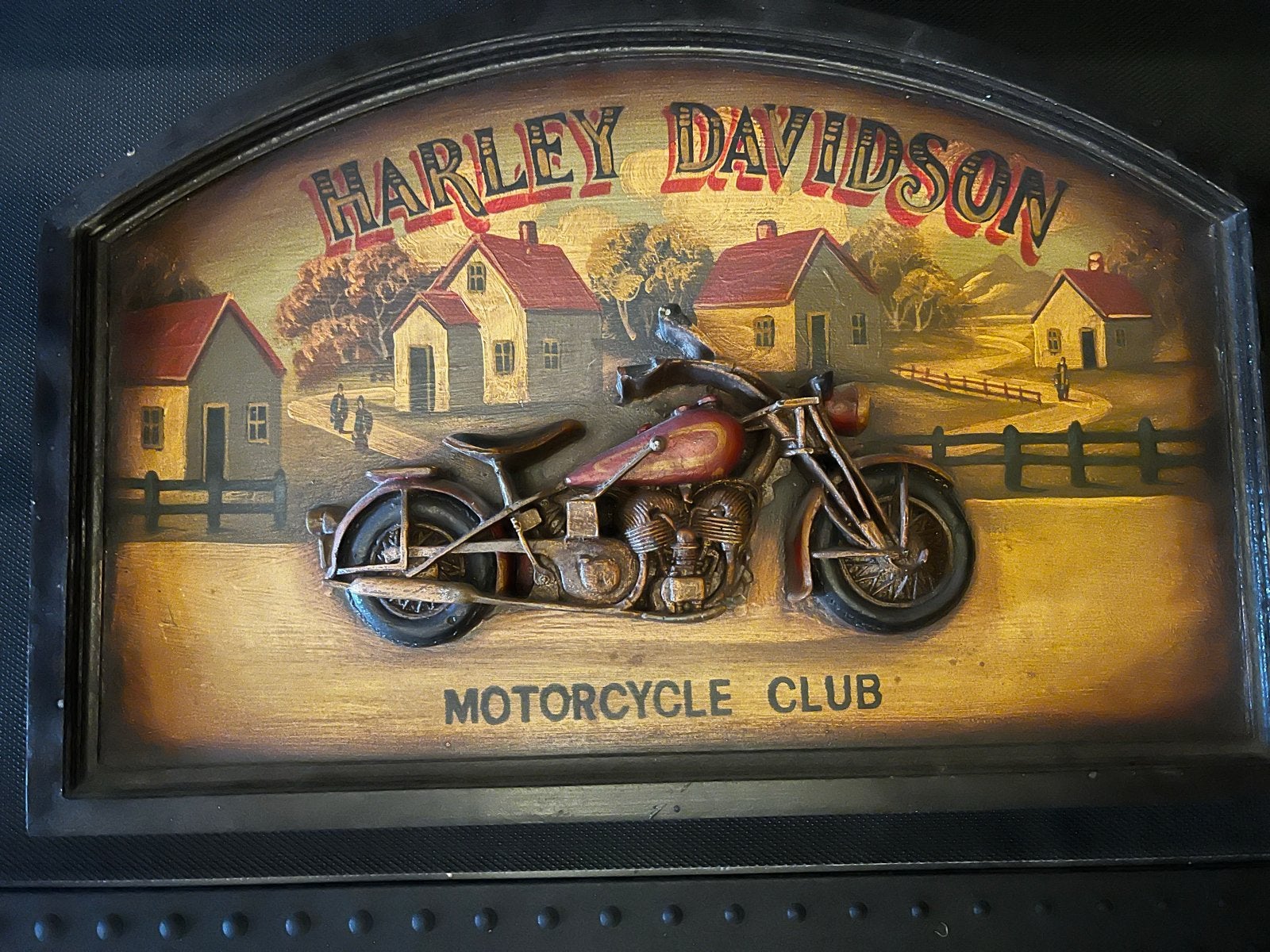 Mooi houten 3D Harley Davidson wanddecoratie 60x40 cm, Ophalen, Gebruikt, Hout, Wandbord of Wandpaneel