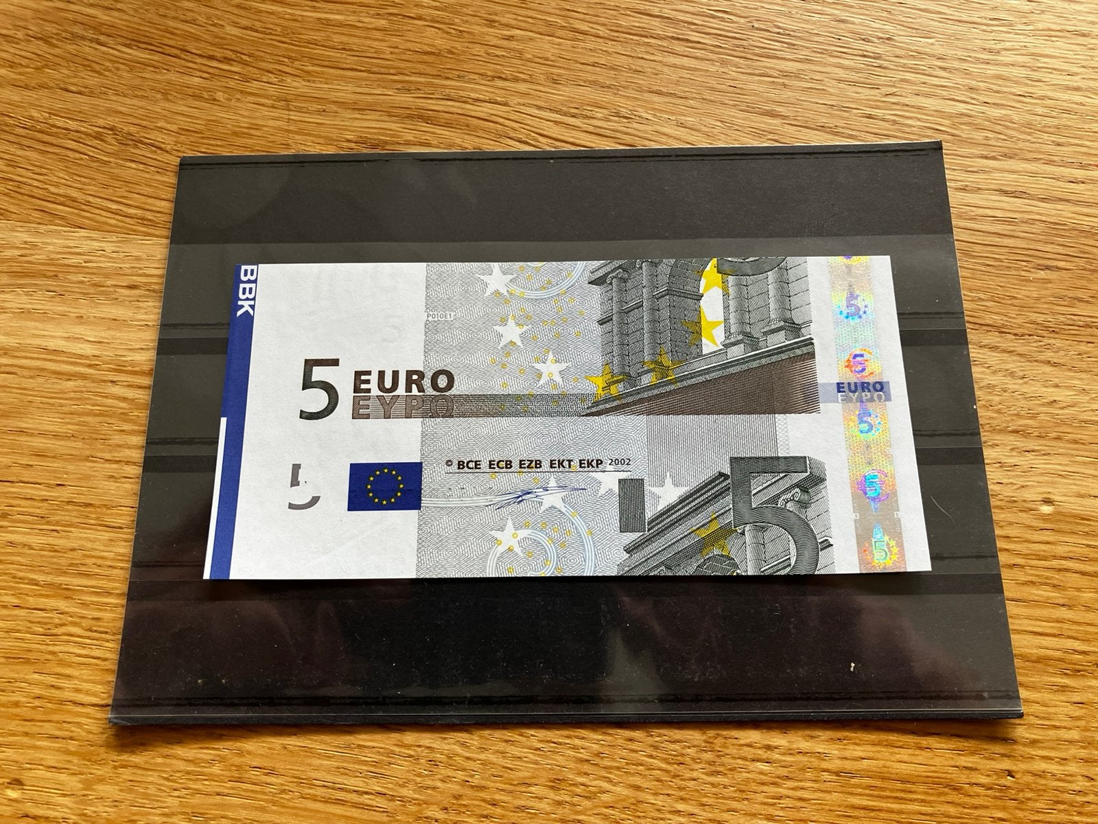 Versneden biljet van €5,- met blauwe zijrand - Uniek !!!, Postzegels en Munten, Bankbiljetten | Europa | Eurobiljetten, Overige landen