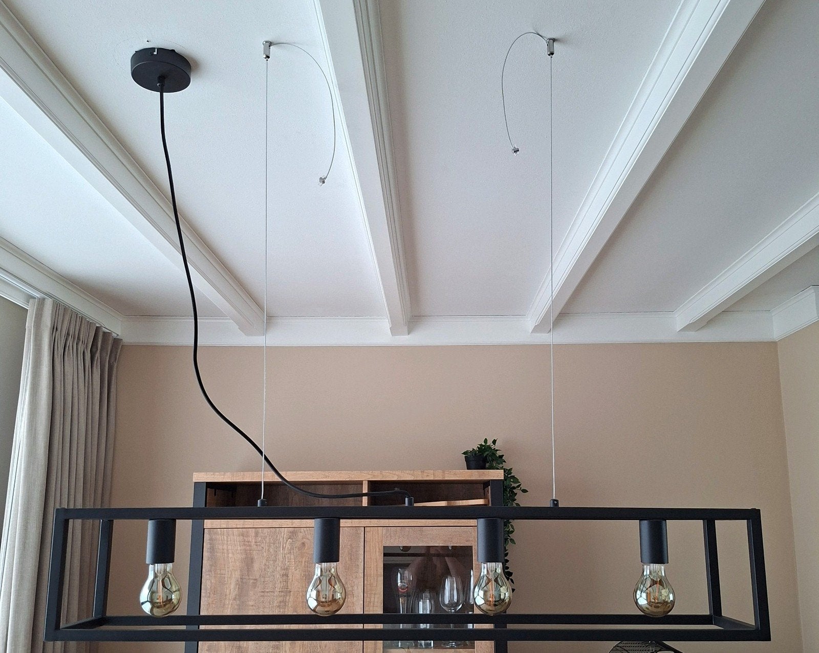 QAZQA Cage HL 4 Zwarte Hanglamp - Industriële Stijl, Huis en Inrichting, Ophalen, Nieuw, E27 (groot), Metaal