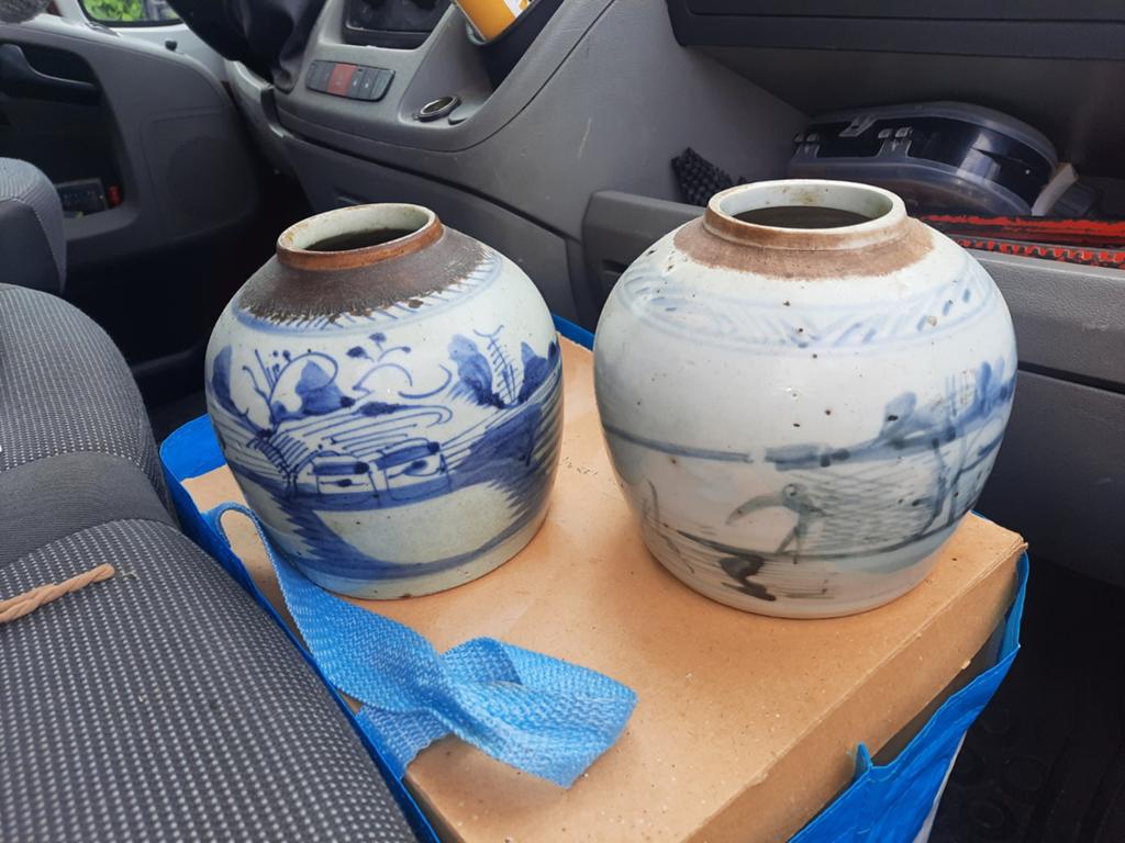Antieke Chinese gemberpotten, blauw-wit porselein, Ophalen of Verzenden