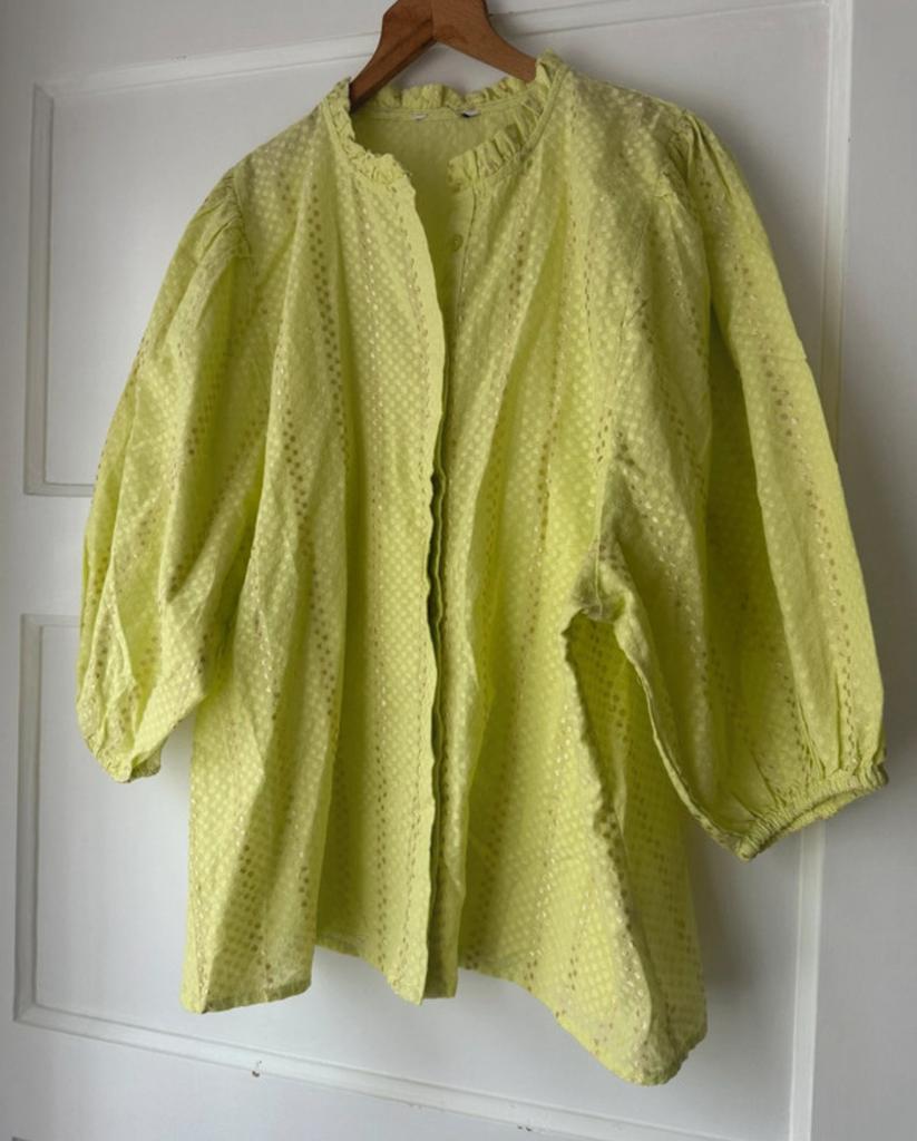 Lichtgele goud geborduurde pofmouw blouse Shoeby L XL 40 42, Ophalen of Verzenden, Zo goed als nieuw, Geel