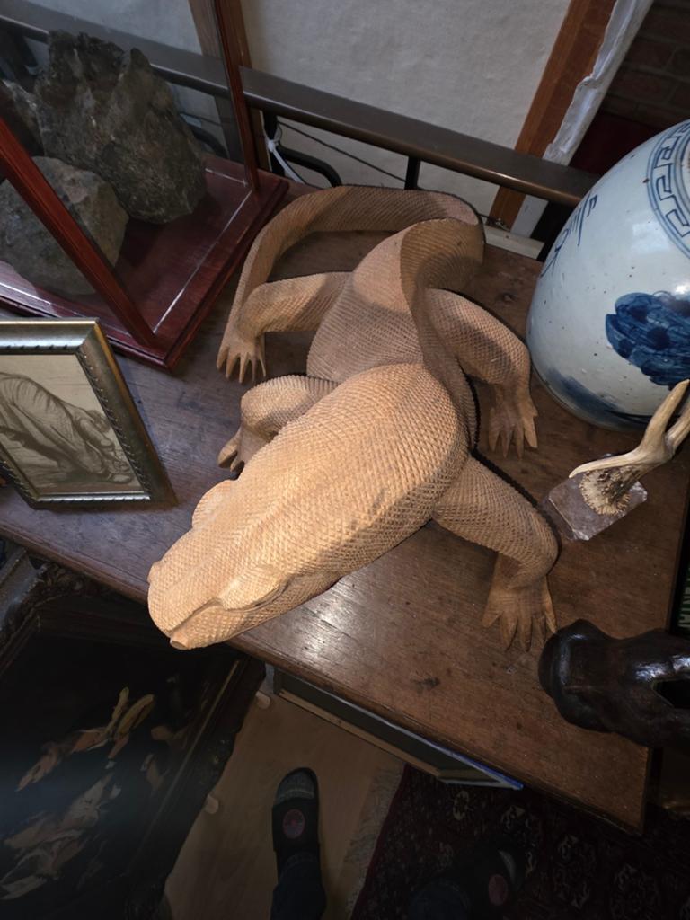 Groot houten beeld varaan, Ophalen of Verzenden
