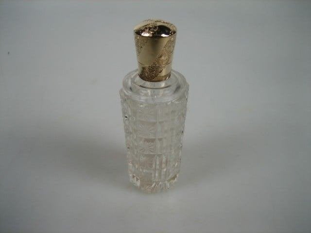 Antiek Kristallen parfumflesje met gouden dop 1880, Antiek en Kunst, Verzenden, Goud
