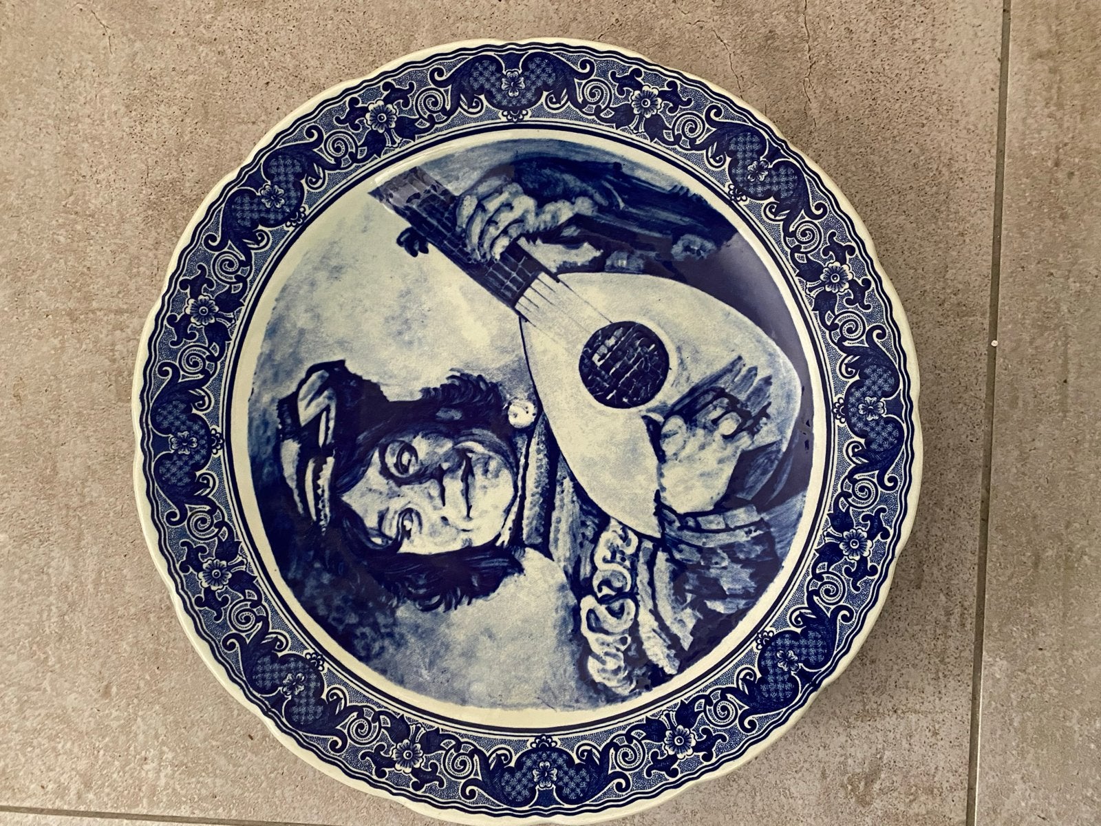 Decoratief Boch Delfts Blauw Wandbord - Muzikant, Ophalen of Verzenden