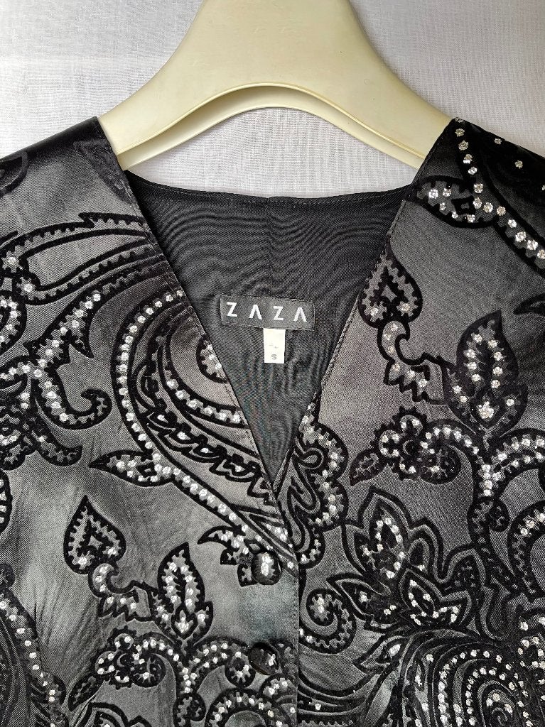 gilet van satijn met Paisley print in zwart en zilver (Zaza), Zaza, Zwart, Nieuw, Ophalen of Verzenden