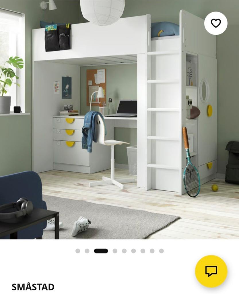 Hoogslaper Ikea Smastad met bureau en kast, Huis en Inrichting, Ophalen, Zo goed als nieuw, Eenpersoons, Hoogslaper