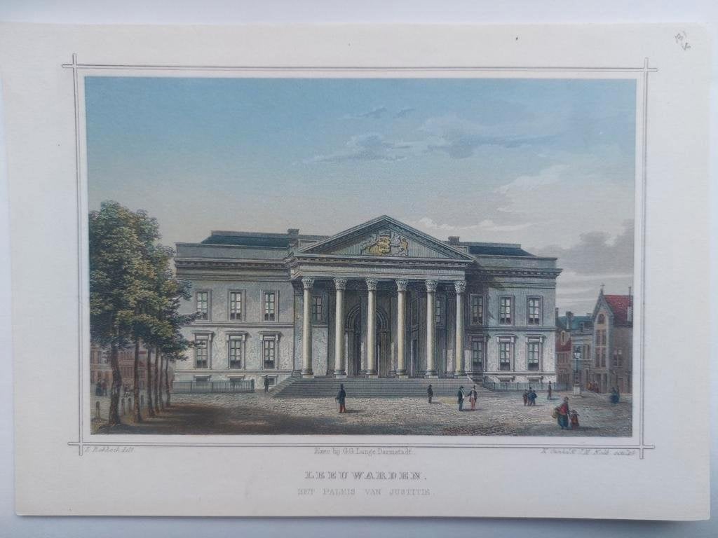 131 / Paleis van Justitie Leeuwarden Gekleurde Staalgravure, Ophalen of Verzenden