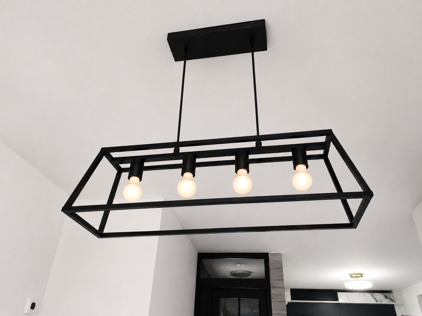 Moderne Zwarte Hanglamp met 4 Lichtpunten, Huis en Inrichting, Lampen | Hanglampen, Ophalen, Modern, Industrieel, E27 (groot)