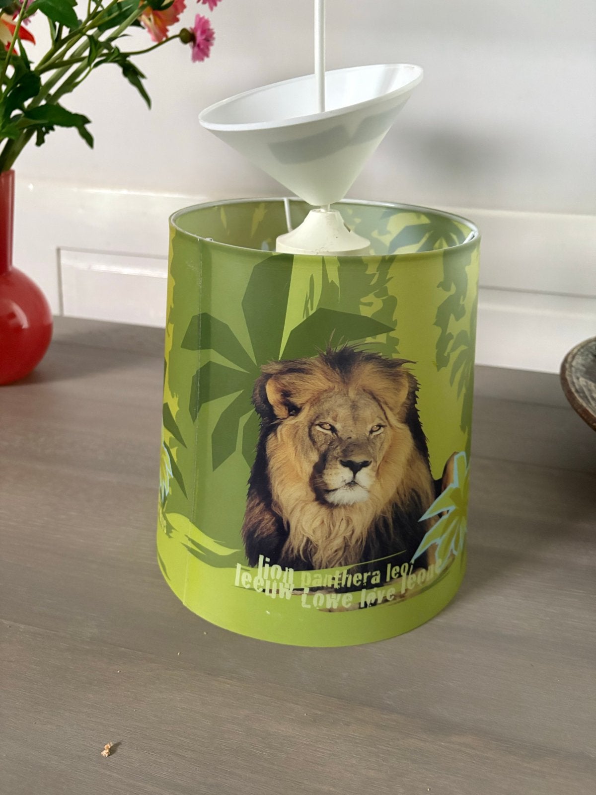 Kinderlampenkap met jungle dieren (leeuw, tijger, luipaard), Ophalen of Verzenden, Gebruikt, Lamp