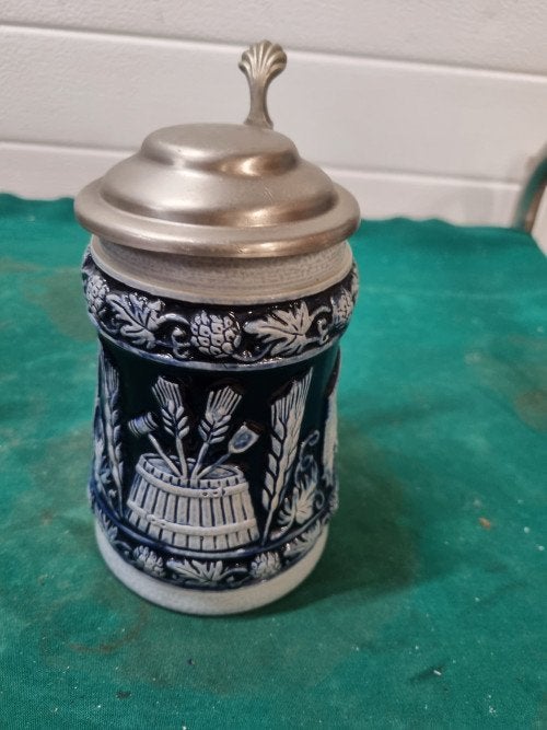 bierpul gott erhalts duits aardewerk tinnen deksel, Verzamelen, Glas en Borrelglaasjes, Ophalen of Verzenden, 'T Olde Gre-j, Info@toldegrej.nl