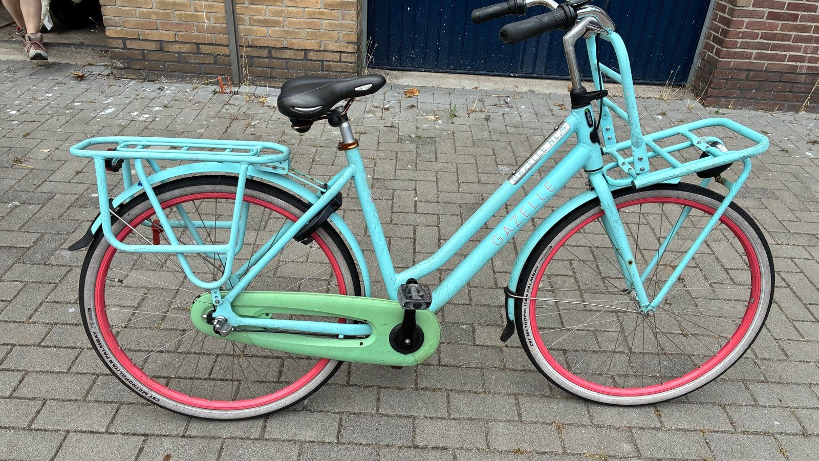 Gazelle transportfiets - Lichtblauw met roze accenten, Ophalen, Terugtraprem, 50 tot 53 cm, Gazelle