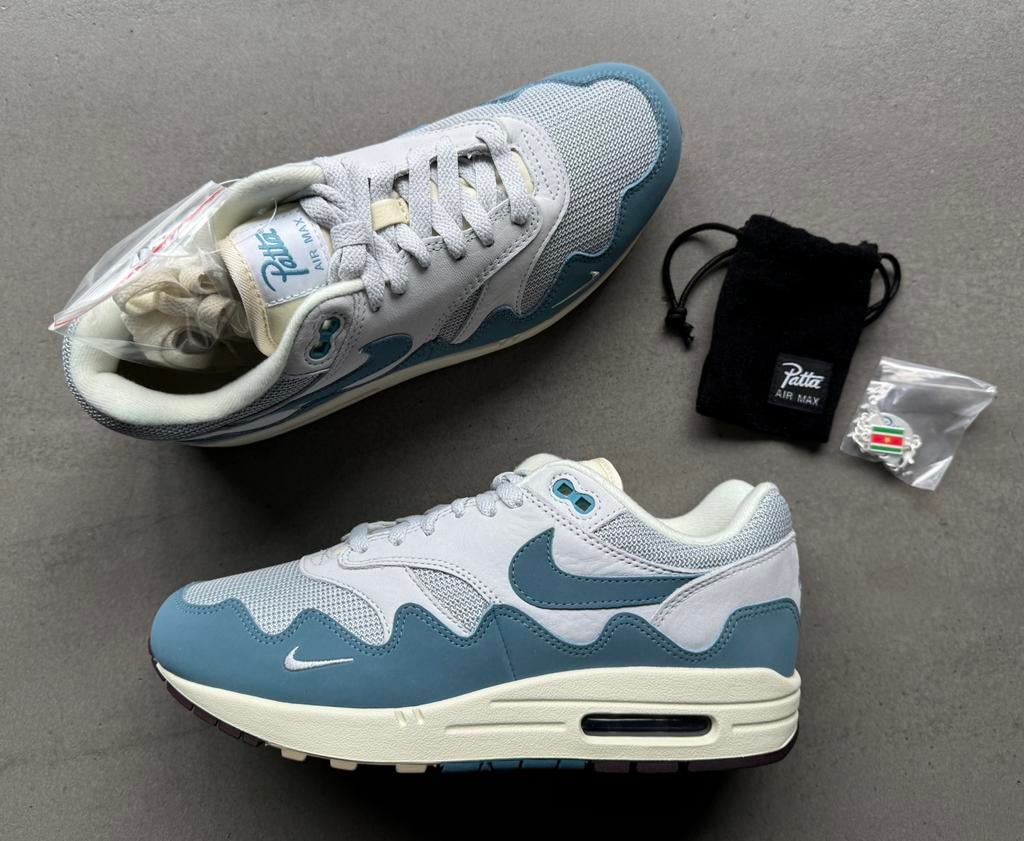 Nike Air Max 1 x Patta Waves Noise Aqua  41/US8 nieuw, Kleding | Heren, Ophalen of Verzenden, Zo goed als nieuw, Blauw