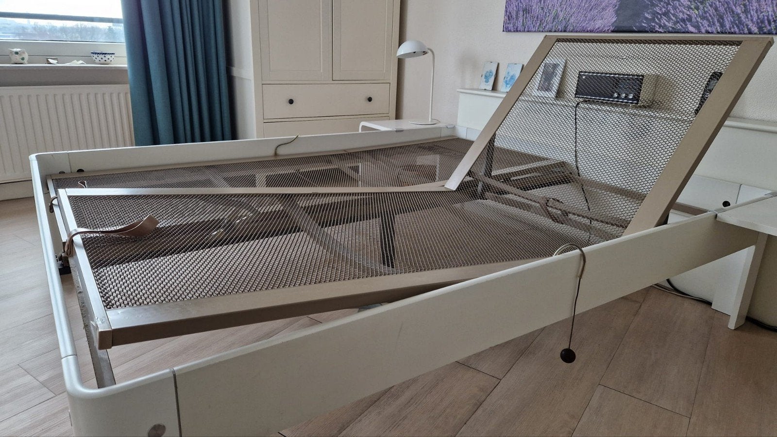 Auping Auronde bed 160x200 cm met verstelbare bedbodems, Ophalen, Tweepersoons, 160 cm, Hout