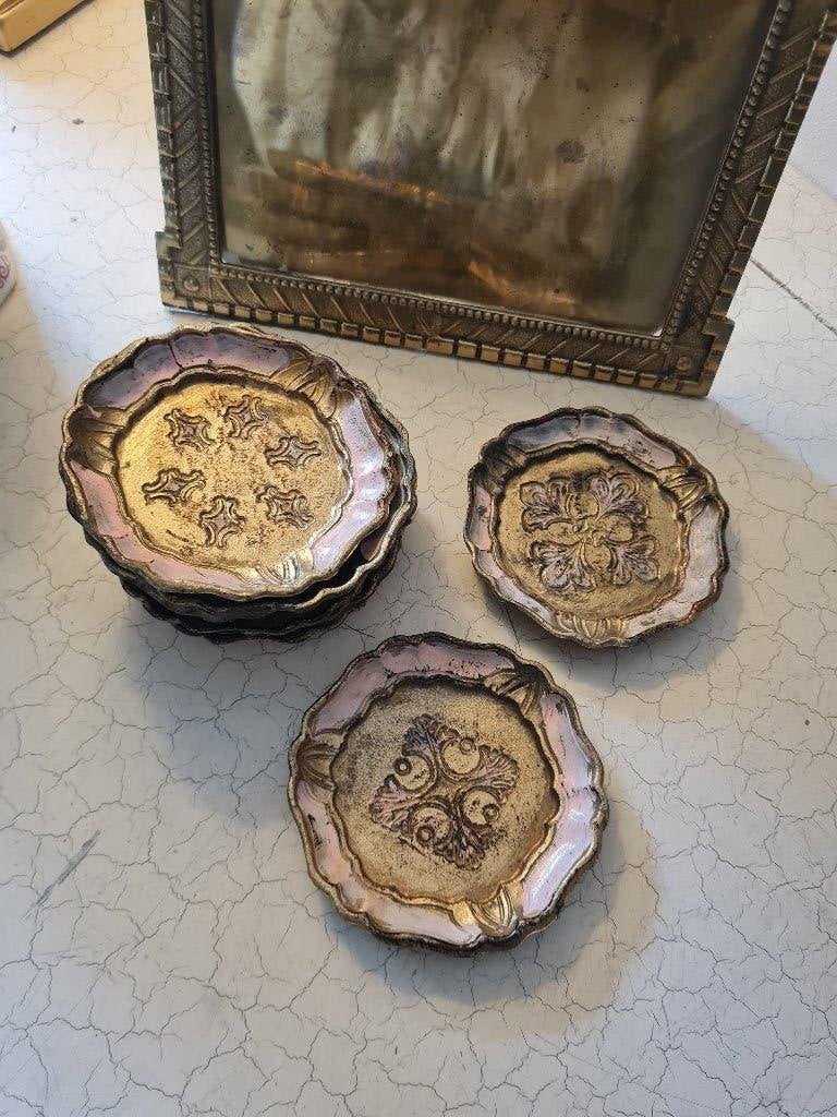 9 Florentijnse houten onderzetters, Glasonderzetter, Belle Vieille Brocante, Meerkleurig, Zo goed als nieuw