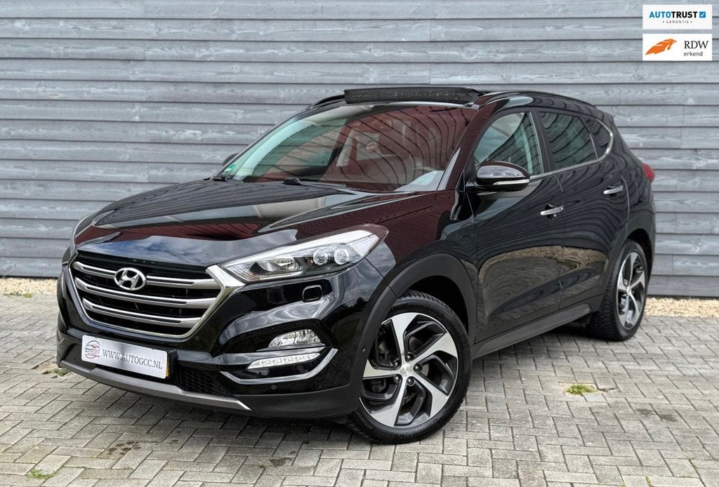 Hyundai Tucson 1.6 T-GDi PREMIUIM 4WD PANO NAVI LEDER VOL OP, Auto's, Hyundai, Gebruikt, 4 cilinders, Zwart, Leder