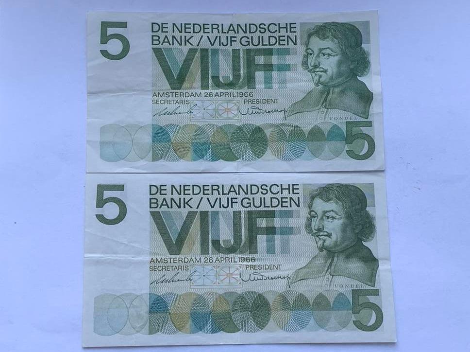 2 papieren vijfjes mooie kwaliteit, Ophalen of Verzenden, 25 gulden