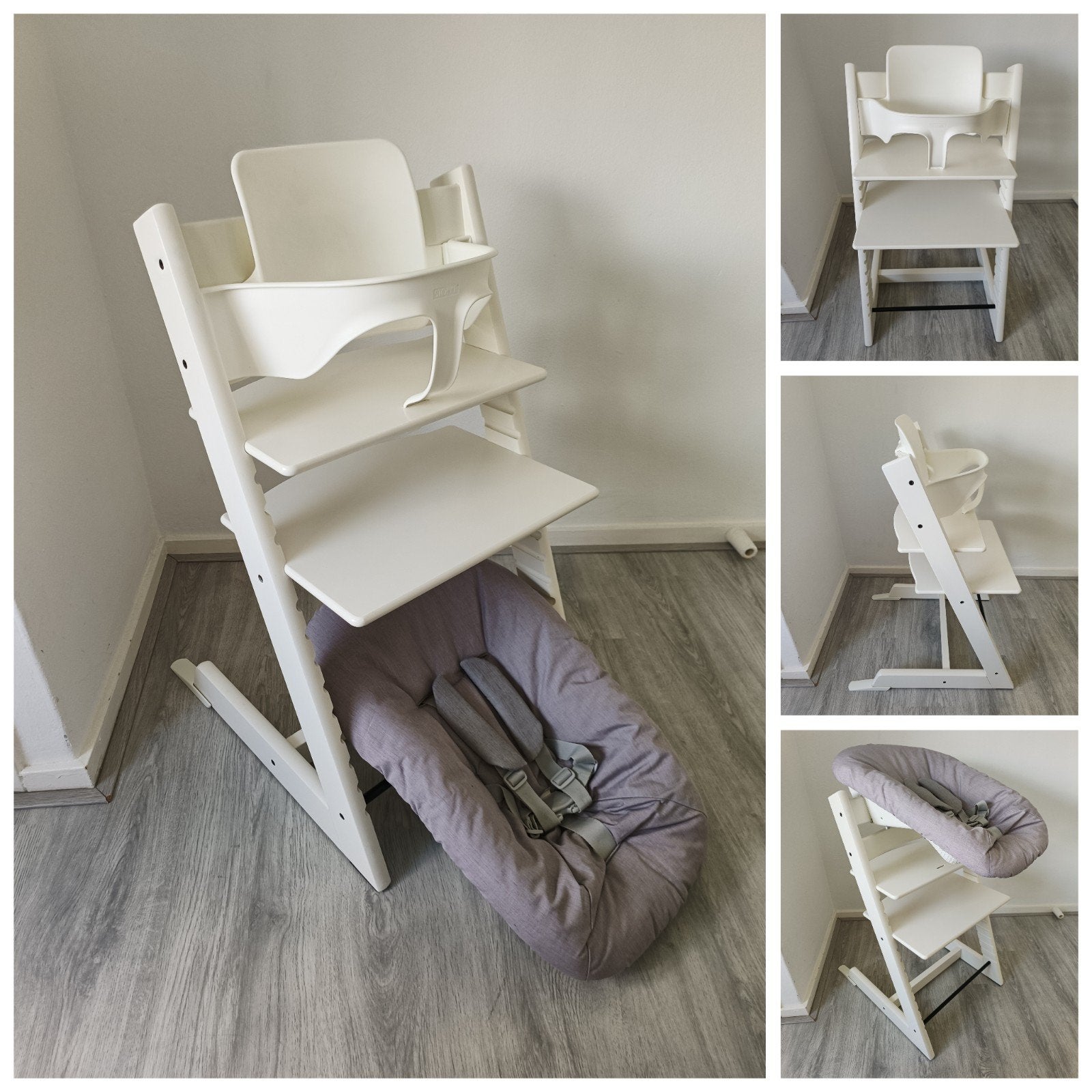 Stokke Tripp Trapp wit+babyset,2 standen newborn evt.kussen, Meegroeistoel, Ophalen of Verzenden, Zo goed als nieuw, Stokke Tripp Trapp