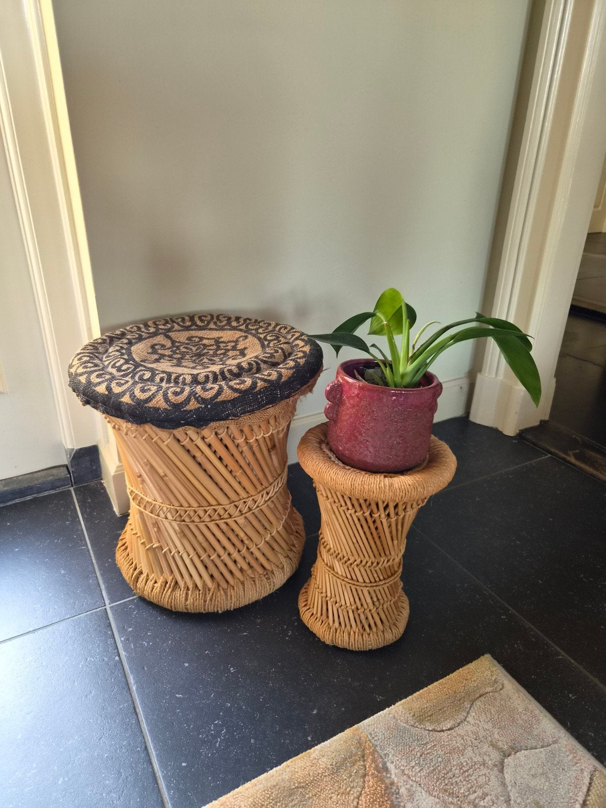 Rotan krukjes met jute bovenkant, Huis en Inrichting, Ophalen, Gebruikt, Overige materialen
