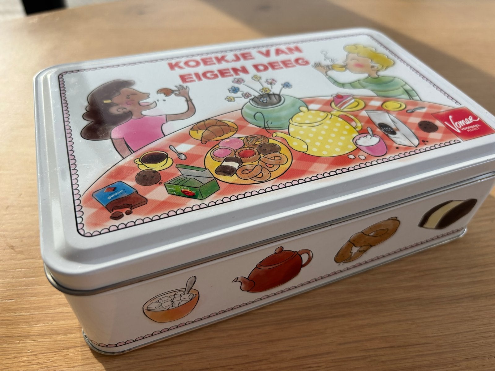 Koekblik "Koekje van Eigen Deeg" bewaarblik, Vintage, Gebruikt, Ophalen of Verzenden, Metaal
