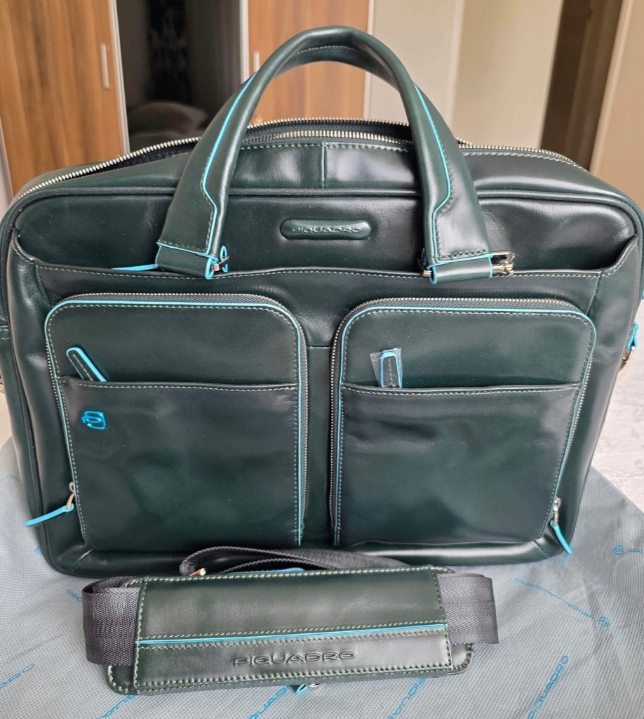 New Piquadro laptop bag / tas 15” Blue square dark green, Computers en Software, Groen, 15 inch, Nieuw, Aktetas
