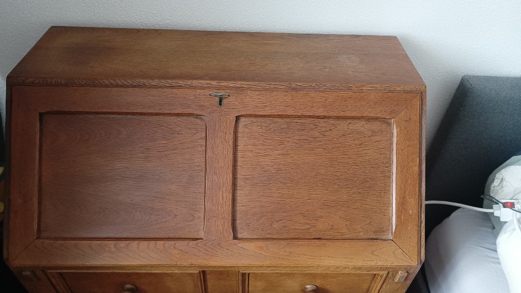 Houten secretaire kast en bureau, Ophalen, Gebruikt, Hout