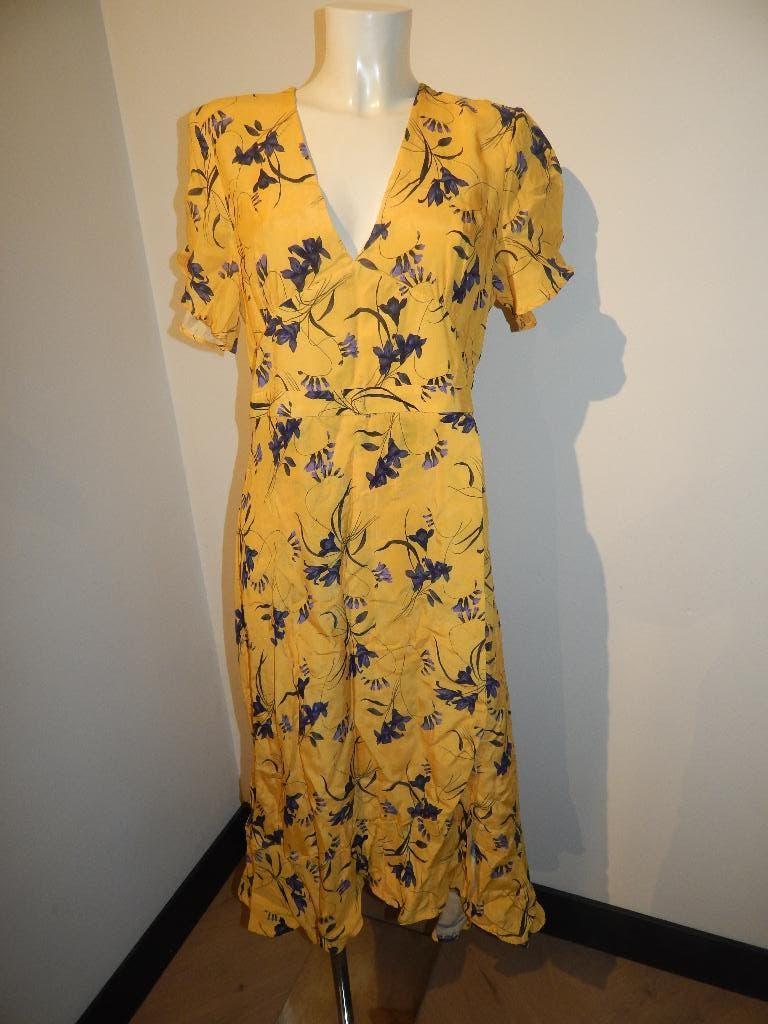 Ivy & Oak prachtige jurk geel paarse bloemen mooi model 42, Verzenden, Geel, Maat 42/44 (L), Onder de knie