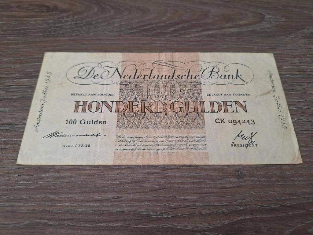 Schaars biljet 100 gulden geldzuivering Lieftinck, 1945, Ophalen of Verzenden, 100 gulden