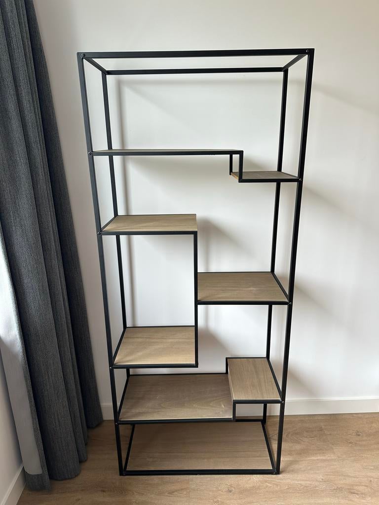 Vakkenkast met hout en staal, Huis en Inrichting, Kasten | Boekenkasten, Ophalen, Met plank(en), Gebruikt, 50 tot 100 cm