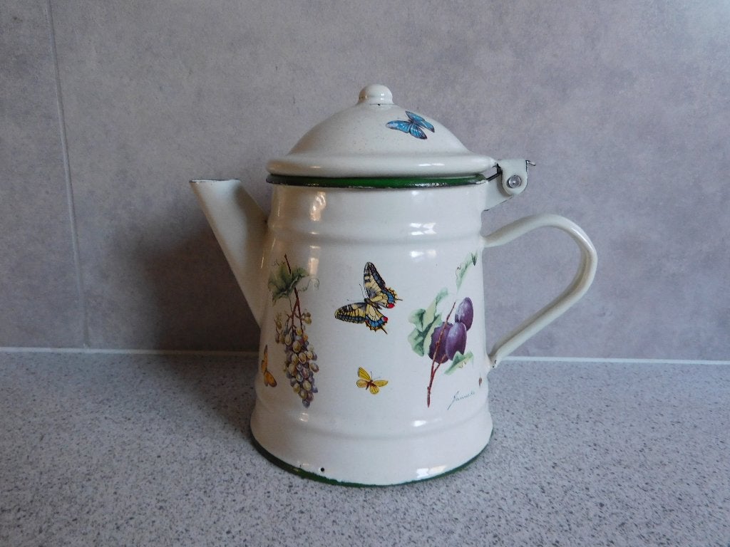 Emaille Theepot Fruit & Flowers Janneke Brinkman, Ophalen of Verzenden