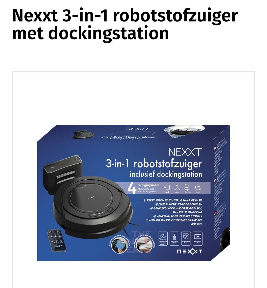 Nieuw Nexxt 3-in-1 robotstofzuiger met dockingstation, Huis en Inrichting, Ophalen