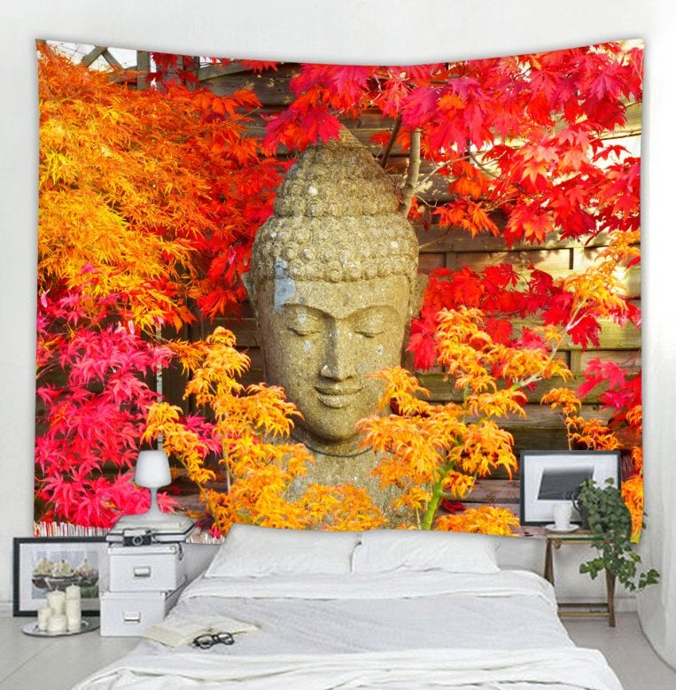 Boeddha Beeld Rood Oranje Wandkleed Muurkleed Kleed Buddha, Verzenden, Nieuw, Wandkleed