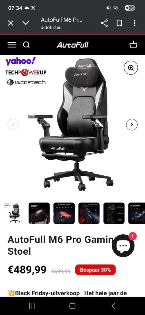AutoFull M6 Pro Gaming Bureaustoel, Ophalen of Verzenden, Nieuw