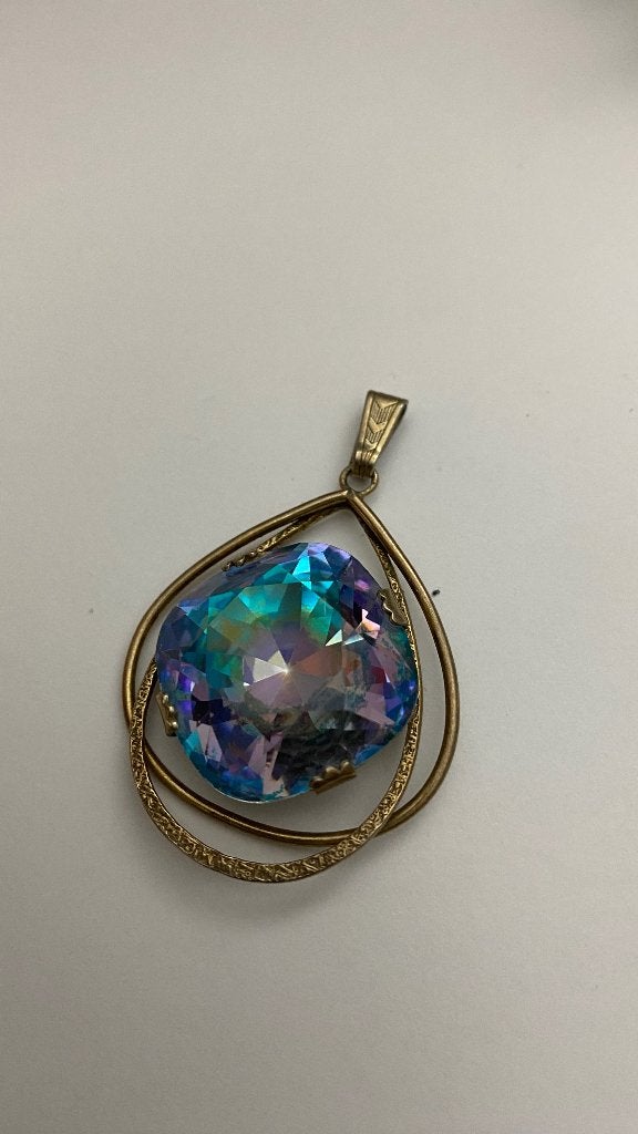 Vintage Hanger met Grote Regenboog Edelsteen, Sieraden, Tassen en Uiterlijk, Kettinghangers, Gebruikt, Zilver, Overige kleuren